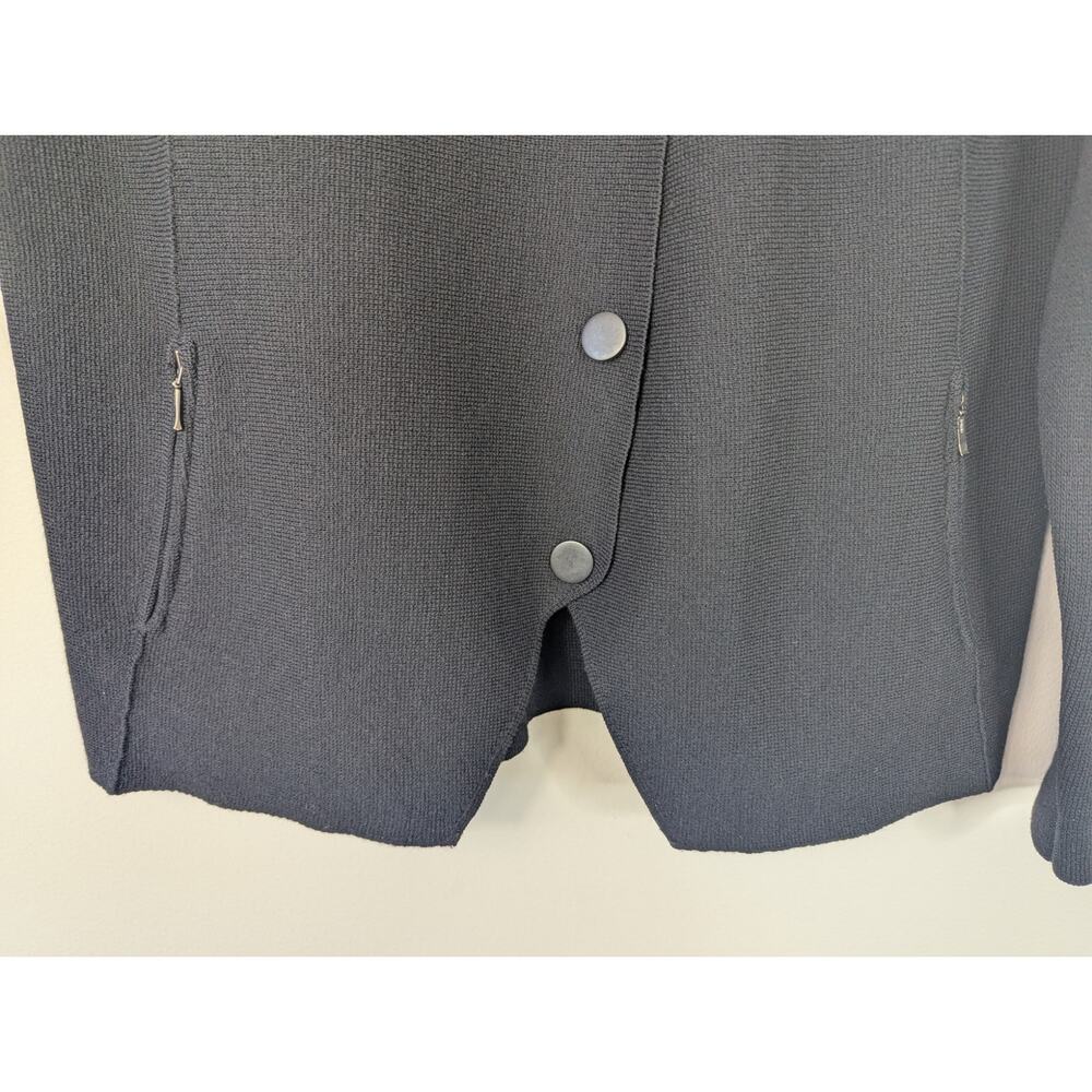 Eileen Fisher Black Minimalist Wool Asymmetrical Button Mock Neck Jacket - Picture 3 of 10